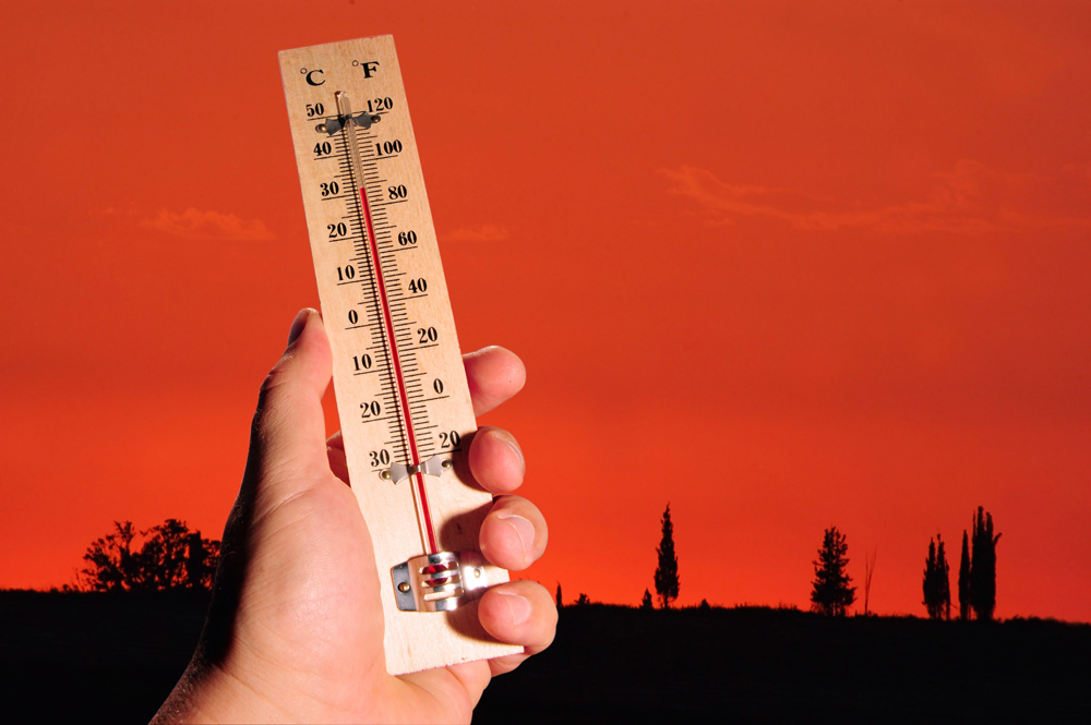 Thermometer showing high temperature which can cause heat stroke