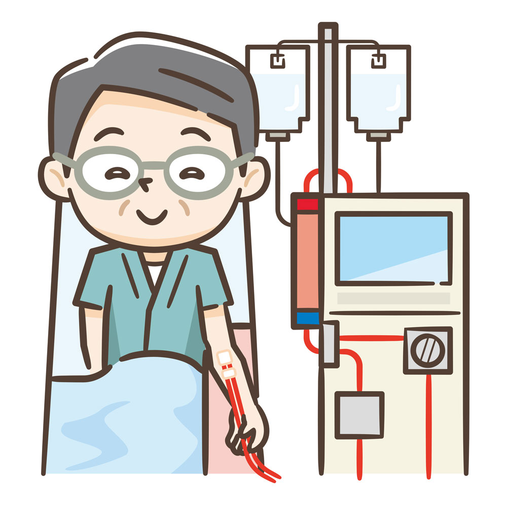 Vector illustration of a senior man undergoing dialysis procedure.